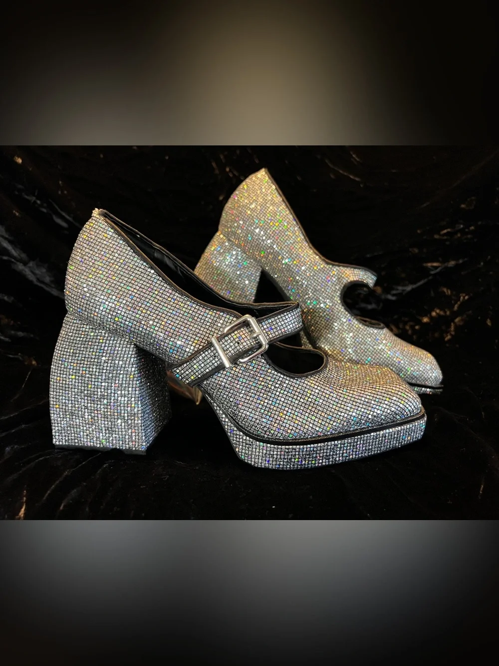 Gianni Bini Silver Crystal Mary Jane Platform Heels